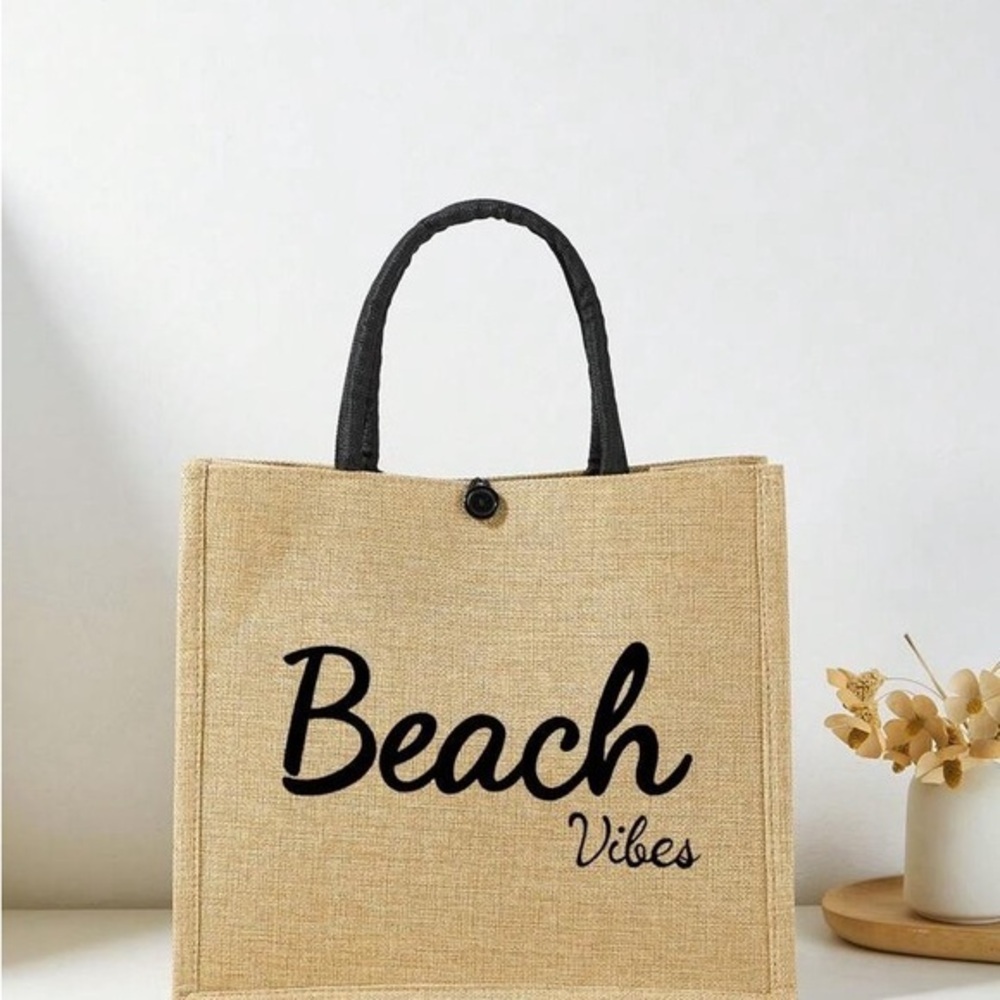 Beach Vibes Tan and Black Tote Bag